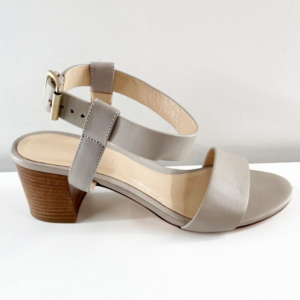 M. Gemi Taupe Grey Leather Block Heel Sandals